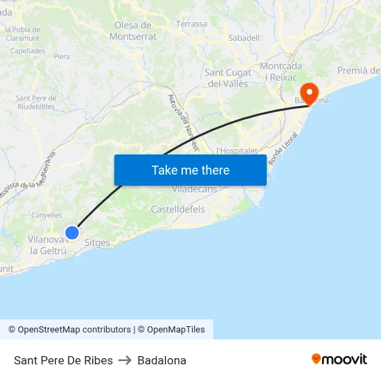Sant Pere De Ribes to Badalona map