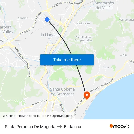Santa Perpètua De Mogoda to Badalona map