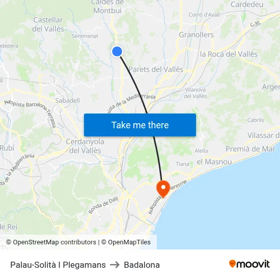 Palau-Solità I Plegamans to Badalona map