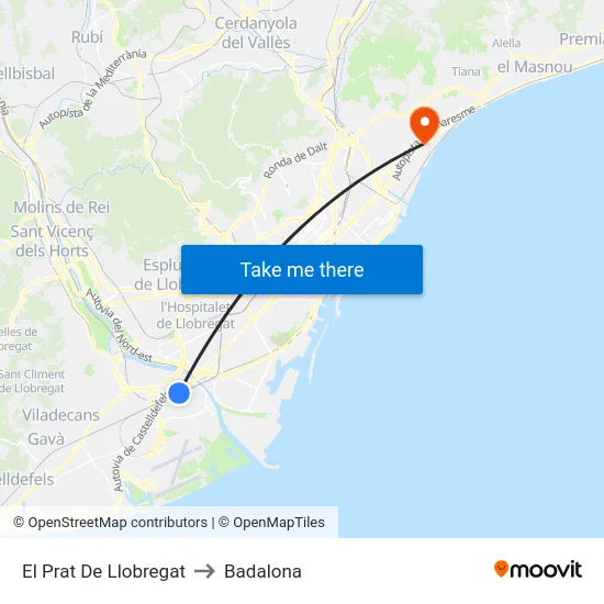 El Prat De Llobregat to Badalona map