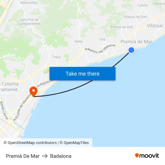 Premià De Mar to Badalona map