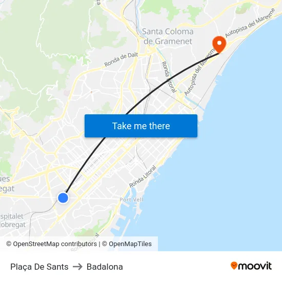 Plaça De Sants to Badalona map