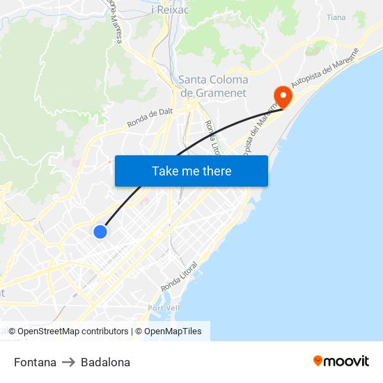 Fontana to Badalona map