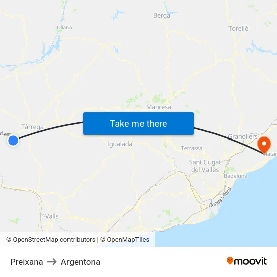 Preixana to Argentona map