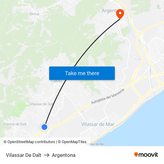Vilassar De Dalt to Argentona map