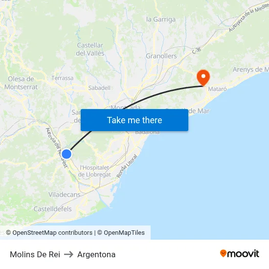 Molins De Rei to Argentona map