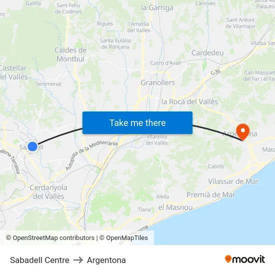 Sabadell Centre to Argentona map