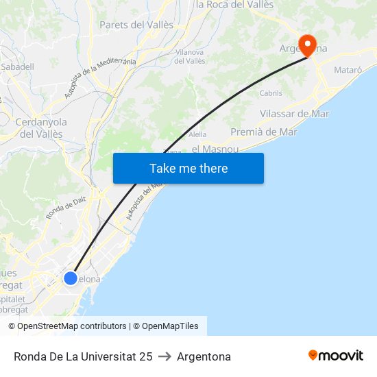 Ronda De La Universitat 25 to Argentona map