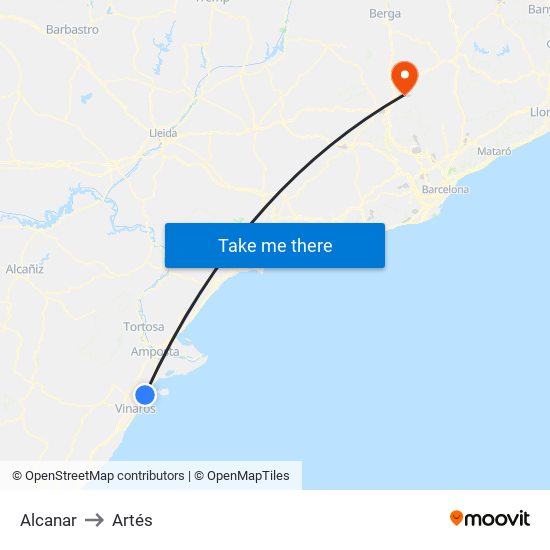 Alcanar to Artés map