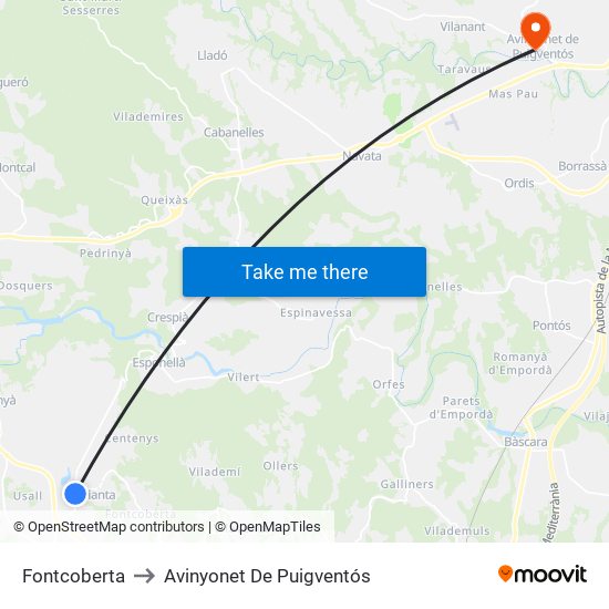Fontcoberta to Avinyonet De Puigventós map