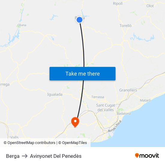 Berga to Avinyonet Del Penedès map