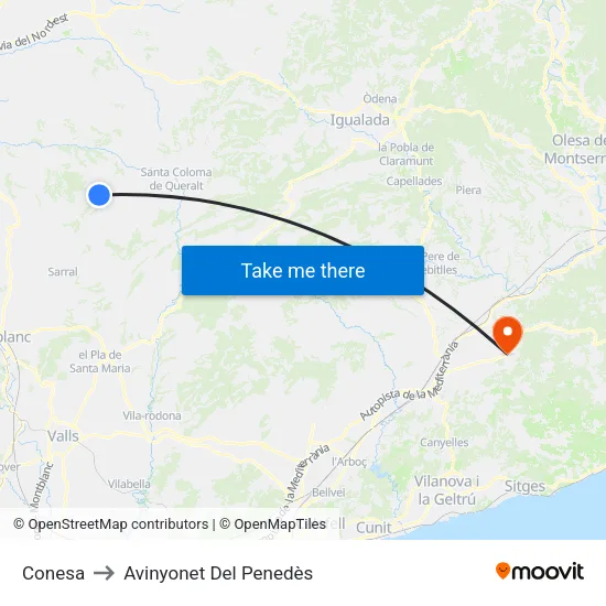 Conesa to Avinyonet Del Penedès map