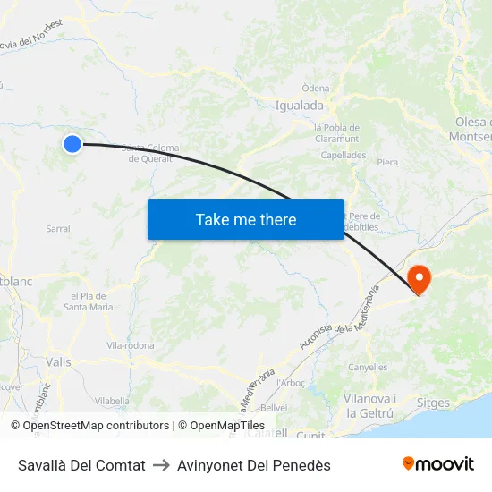 Savallà Del Comtat to Avinyonet Del Penedès map
