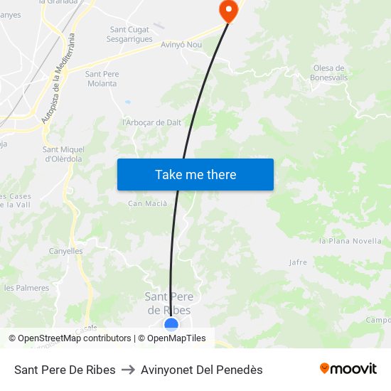 Sant Pere De Ribes to Avinyonet Del Penedès map