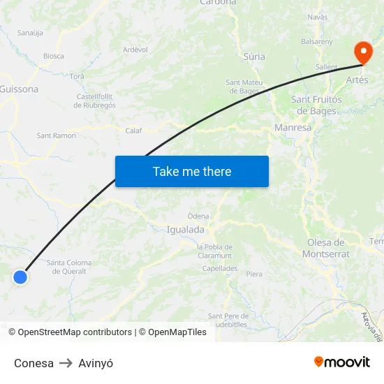 Conesa to Avinyó map