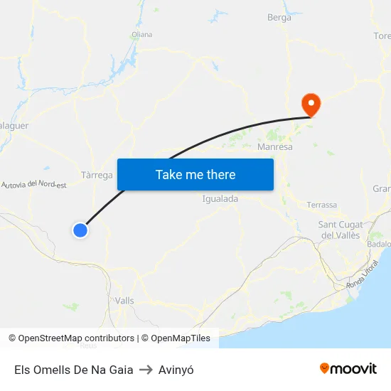 Els Omells De Na Gaia to Avinyó map