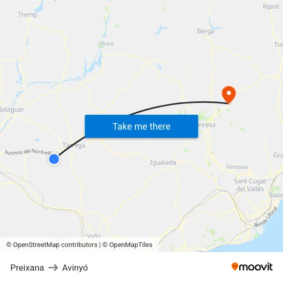 Preixana to Avinyó map