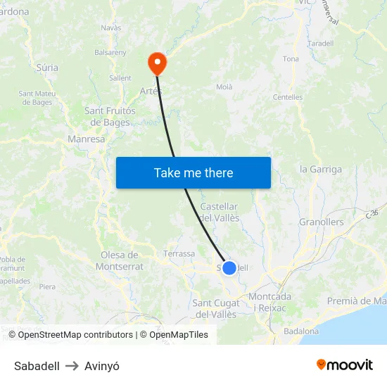 Sabadell to Avinyó map