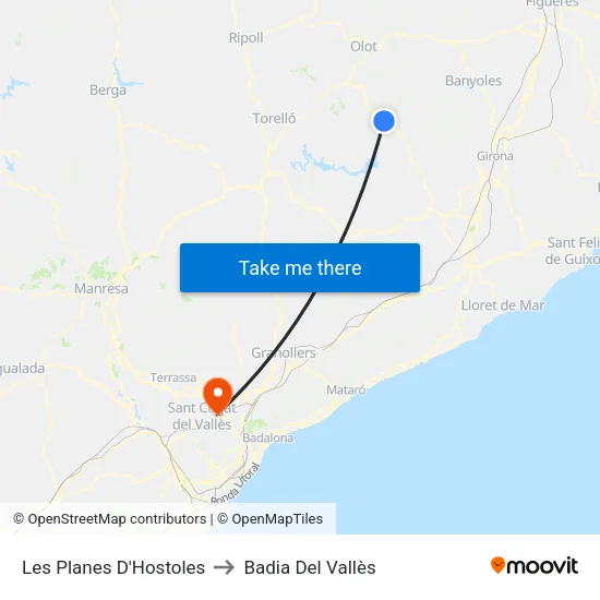 Les Planes D'Hostoles to Badia Del Vallès map
