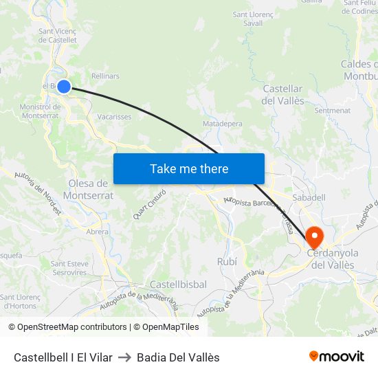 Castellbell I El Vilar to Badia Del Vallès map