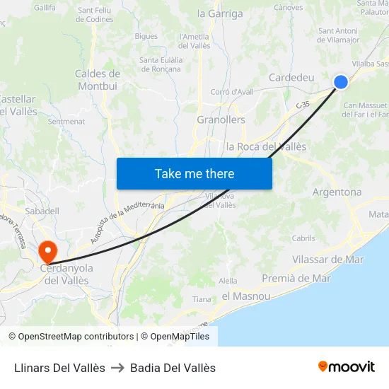 Llinars Del Vallès to Badia Del Vallès map