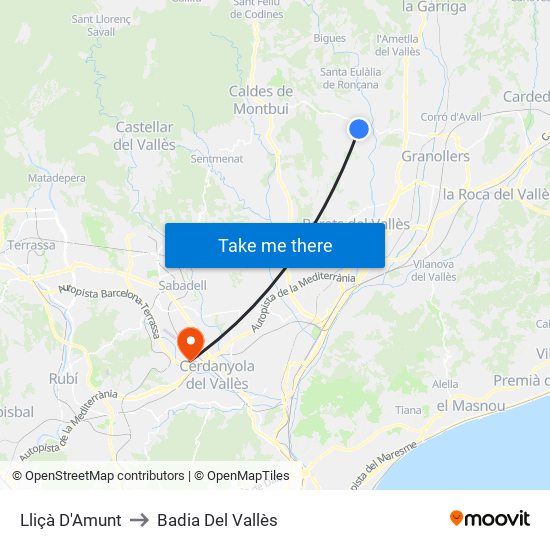 Lliçà D'Amunt to Badia Del Vallès map