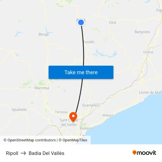 Ripoll to Badia Del Vallès map