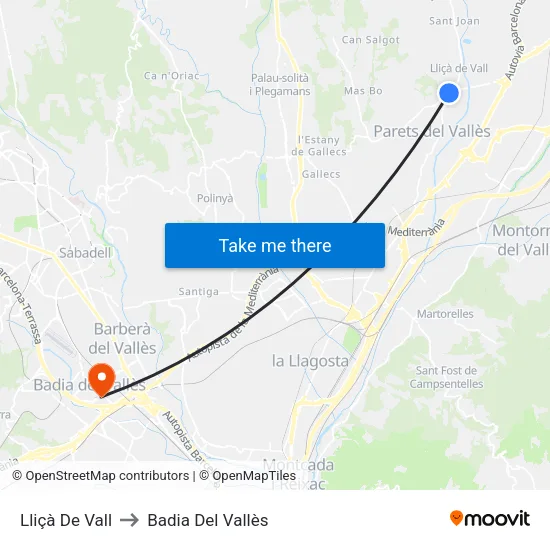Lliçà De Vall to Badia Del Vallès map