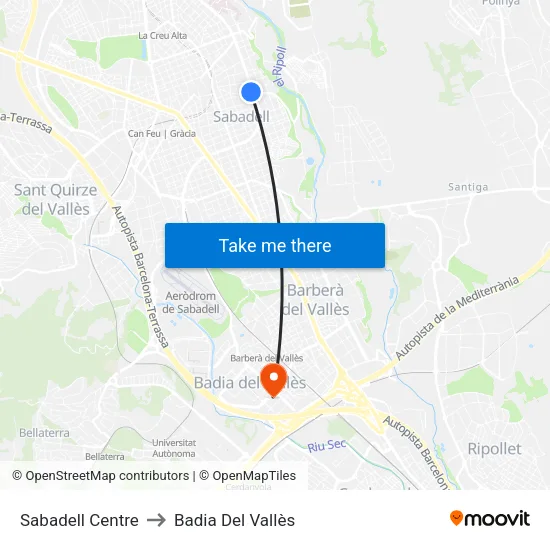 Sabadell Centre to Badia Del Vallès map