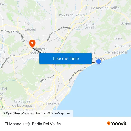 El Masnou to Badia Del Vallès map