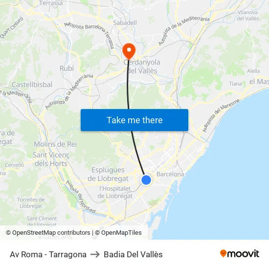 Av Roma - Tarragona to Badia Del Vallès map