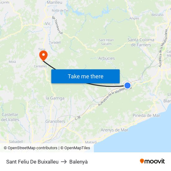 Sant Feliu De Buixalleu to Balenyà map