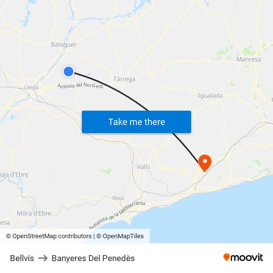 Bellvís to Banyeres Del Penedès map