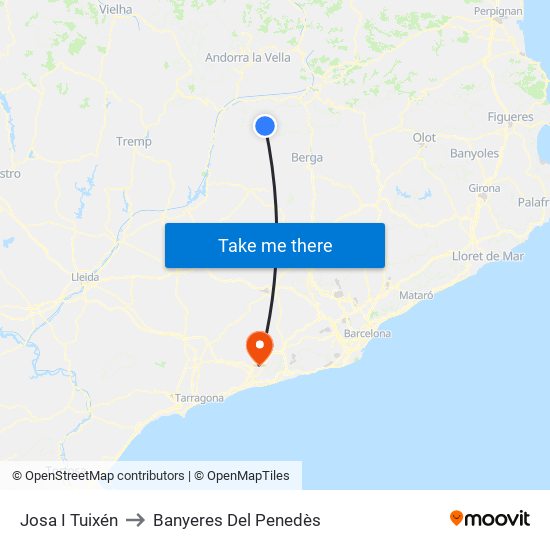 Josa I Tuixén to Banyeres Del Penedès map