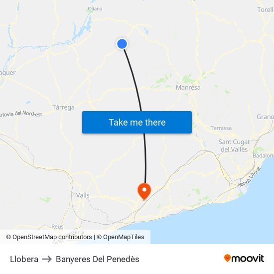 Llobera to Banyeres Del Penedès map