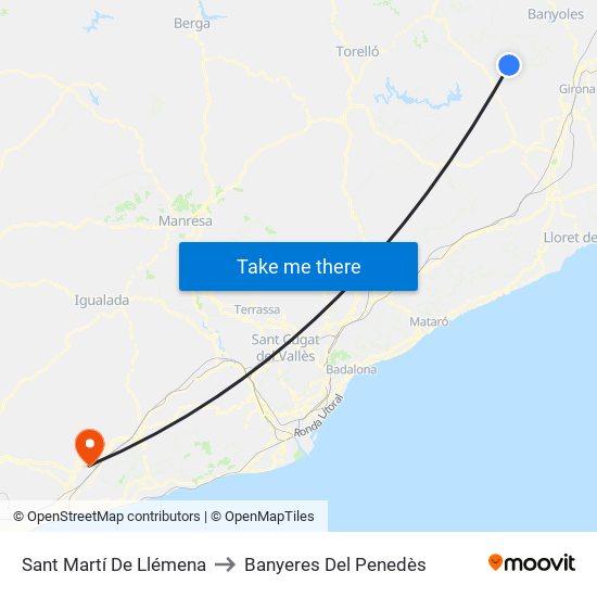 Sant Martí De Llémena to Banyeres Del Penedès map