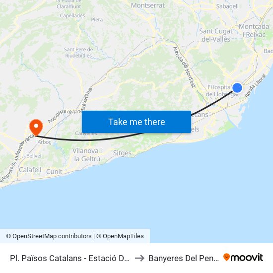 Pl. Països Catalans - Estació De Sants to Banyeres Del Penedès map