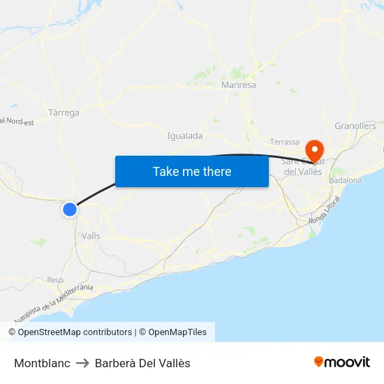 Montblanc to Barberà Del Vallès map