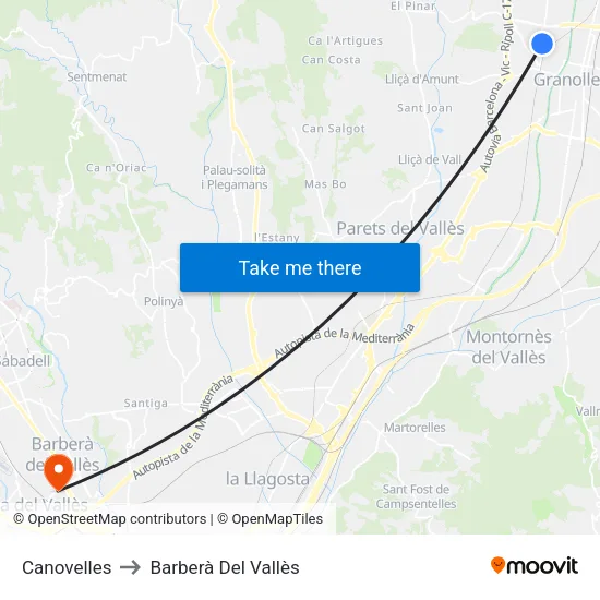 Canovelles to Barberà Del Vallès map