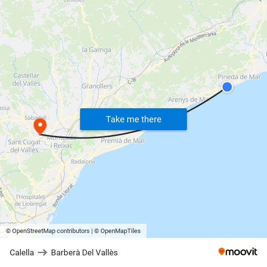 Calella to Barberà Del Vallès map