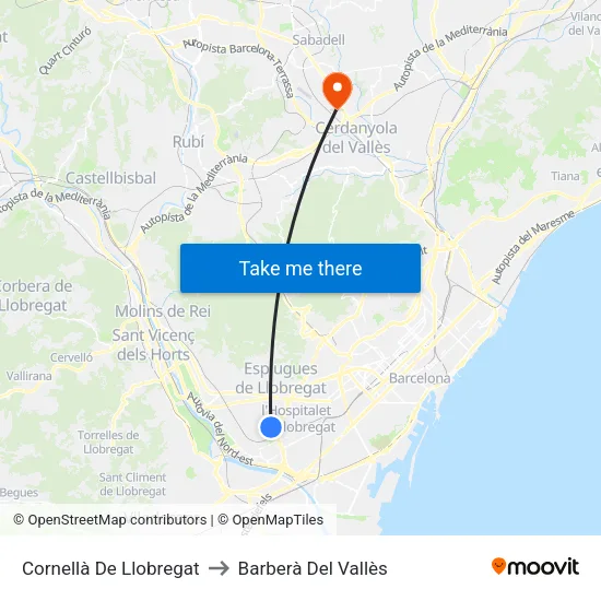 Cornellà De Llobregat to Barberà Del Vallès map