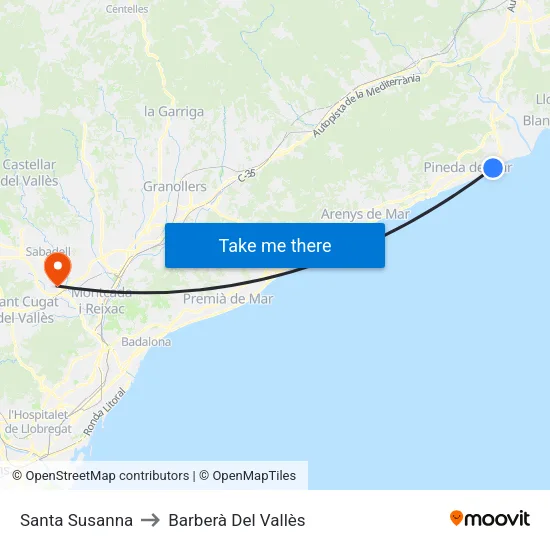 Santa Susanna to Barberà Del Vallès map