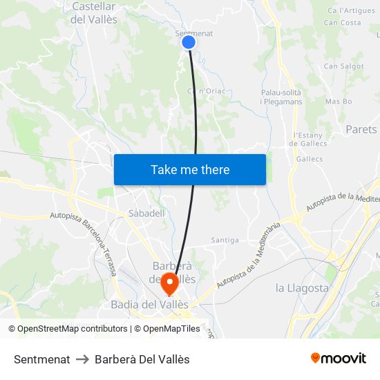 Sentmenat to Barberà Del Vallès map