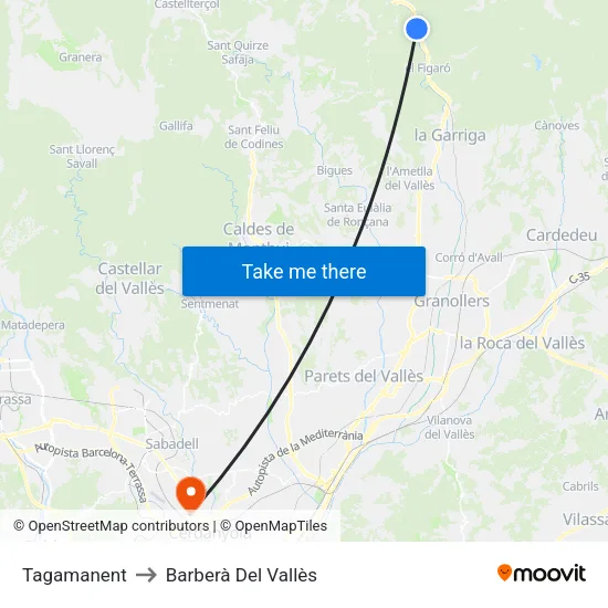 Tagamanent to Barberà Del Vallès map