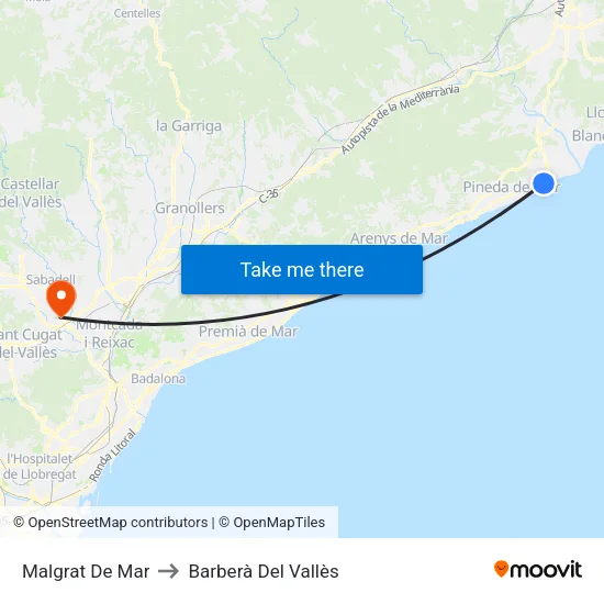 Malgrat De Mar to Barberà Del Vallès map