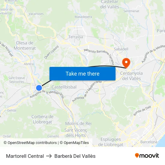 Martorell Central to Barberà Del Vallès map
