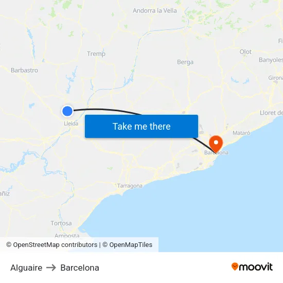 Alguaire to Barcelona map