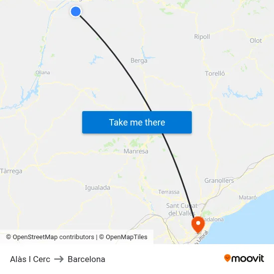 Alàs I Cerc to Barcelona map