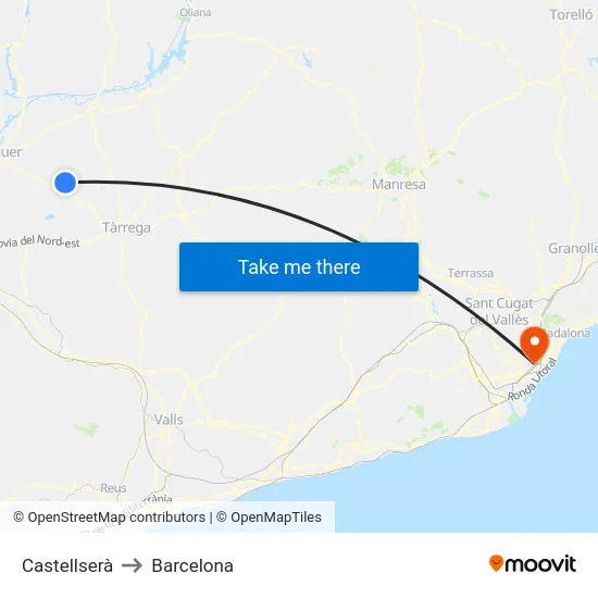 Castellserà to Barcelona map