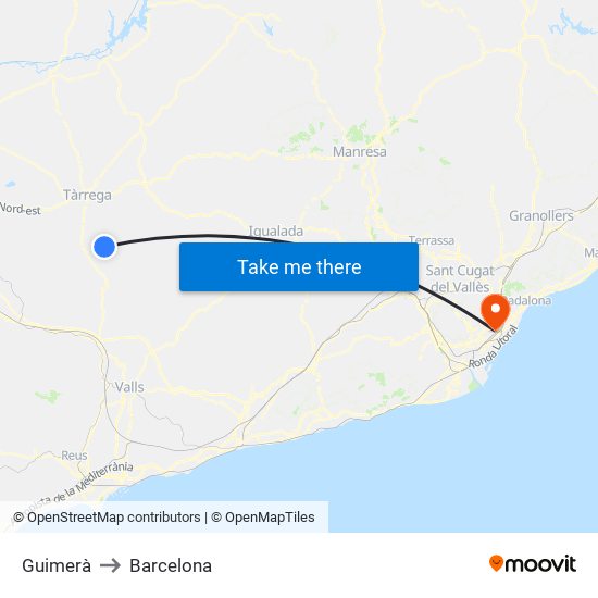 Guimerà to Barcelona map